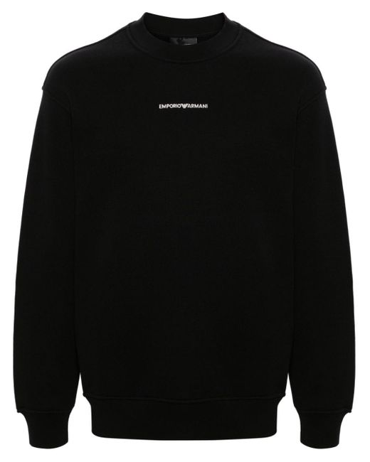 Sweat en coton à logo brodé Emporio Armani pour homme en coloris Black