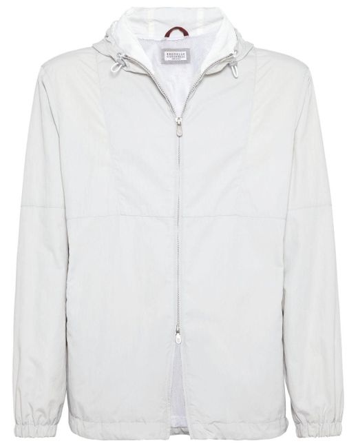 Brunello Cucinelli White Logo-print Hooded Jacket for men