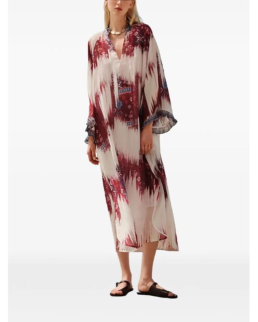 Devotion Pink Freesia Patterned V-Neck Dress