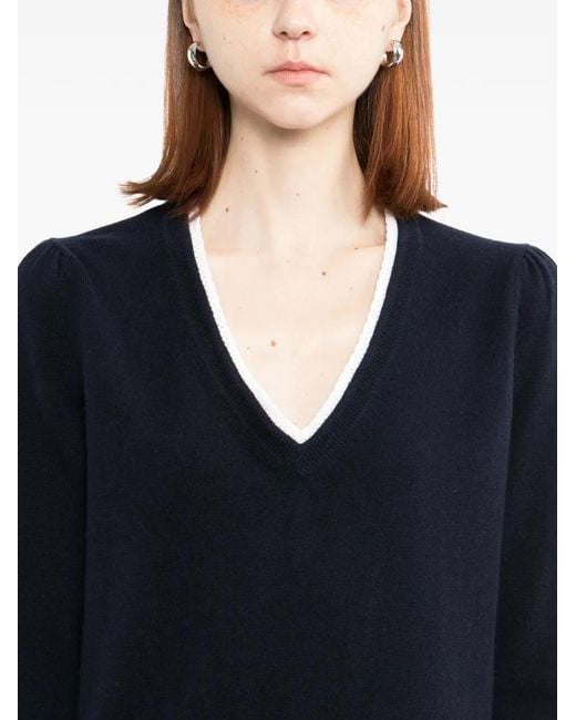 N.Peal Cashmere Blue Lace Trim V-Neck Jumper