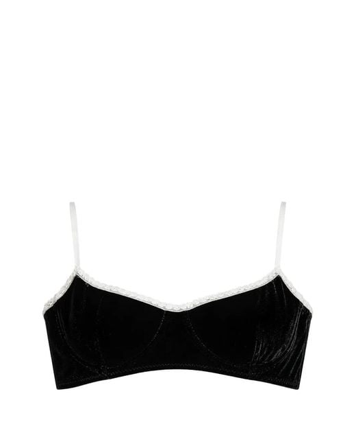 Prada Black Lace-Trim Velvet Bra