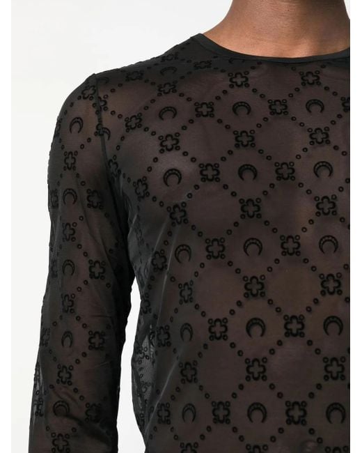 MARINE SERRE Black Moonogram-Pattern Long-Sleeve T-Shirt for men