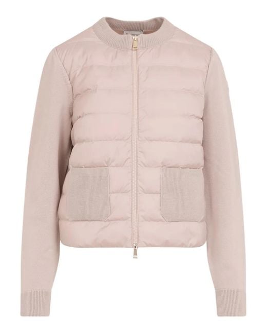 Moncler Pink Wool-Panel Quilted Jacket