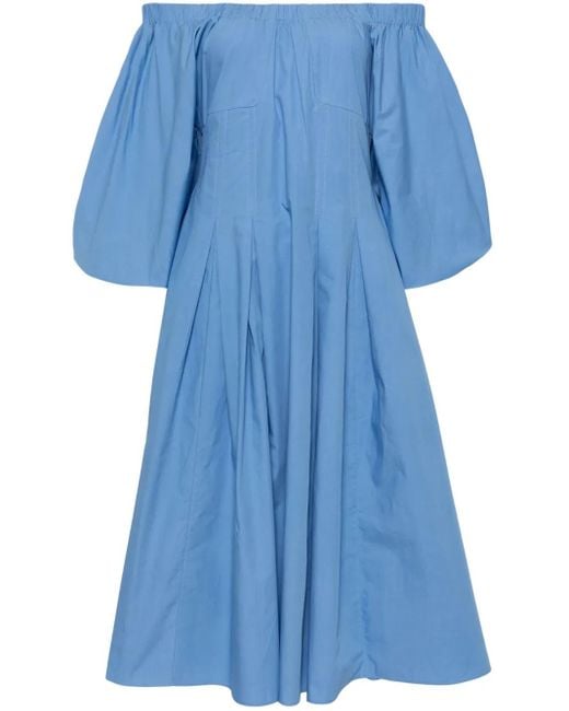 Rejina Pyo Blue Puff-Sleeved Off-Shoulder Dress