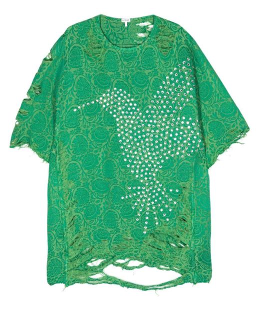 Camicia a fiori jacquard con effetto vissuto di Loewe in Green da Uomo