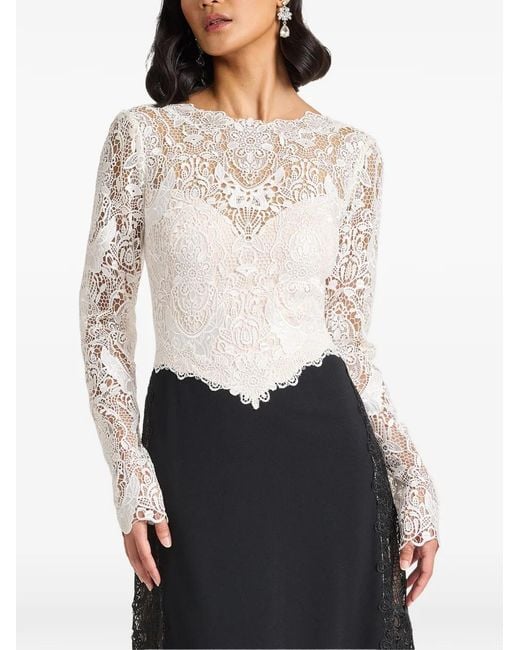 Tadashi Shoji White Vianne Lace-Panelled Long-Sleeve Maxi Dress