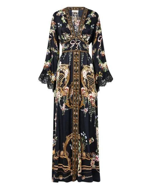 Camilla Black Floral-Print Shirring Detail Dress
