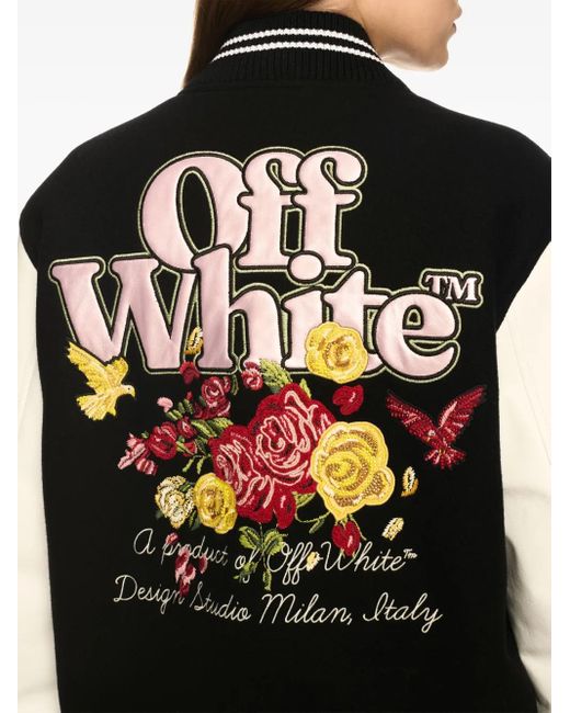 Off-White c/o Virgil Abloh Black Floral-Embroidered Bomber Jacket