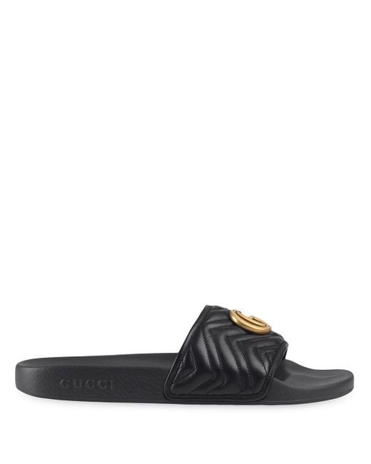 Gucci Black Double G Matelassé Slides for men
