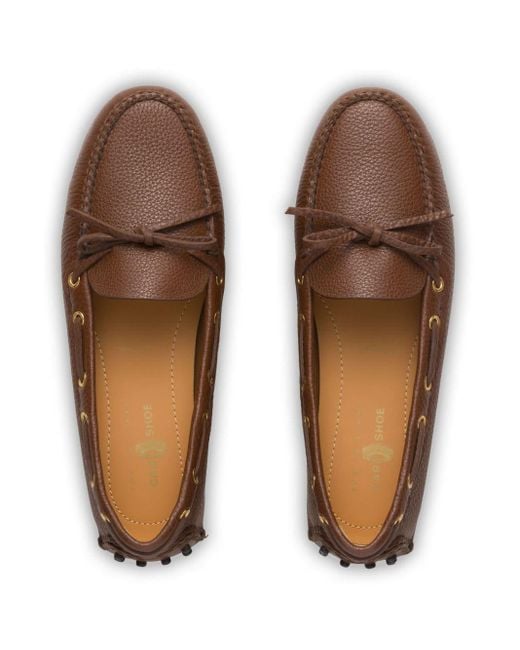 Car Shoe Brown Grained-leather Driving Shoes