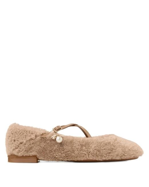 Jimmy Choo Brown Shearling-Ballerinas Mit Überkreuzten Riemen