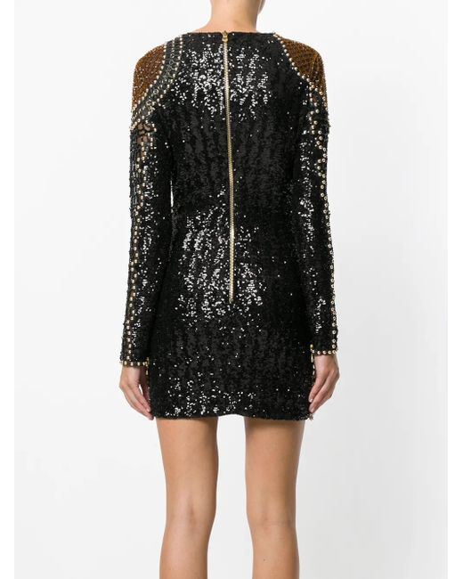 Balmain Black Abito Ricamato 'wolf'