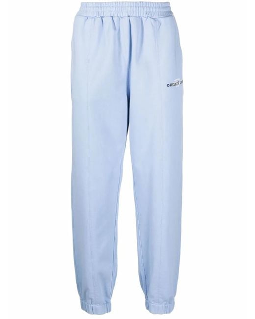 Helmut Lang Blue Embroidered-Logo Drawstring Trackpants for men
