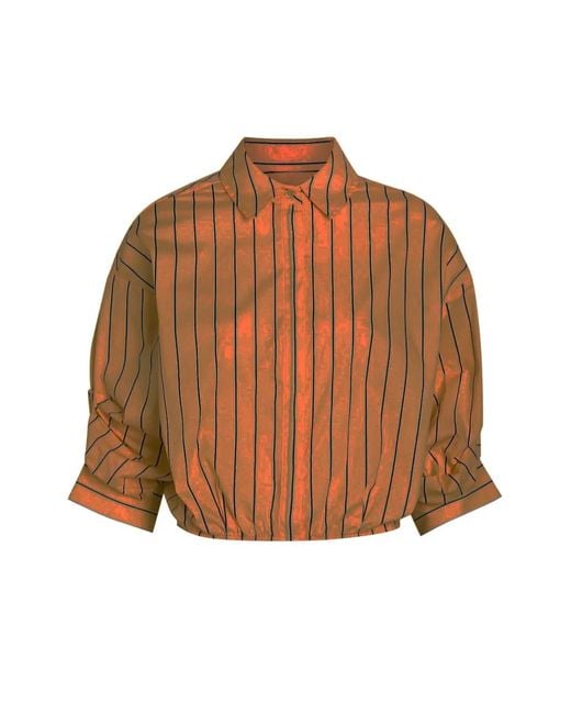 Staud Metallic Traverse Striped Shirt Bodysuit