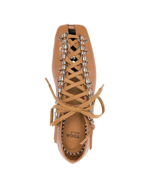 Toga Brown Chain Detail Lace-Up Shoes