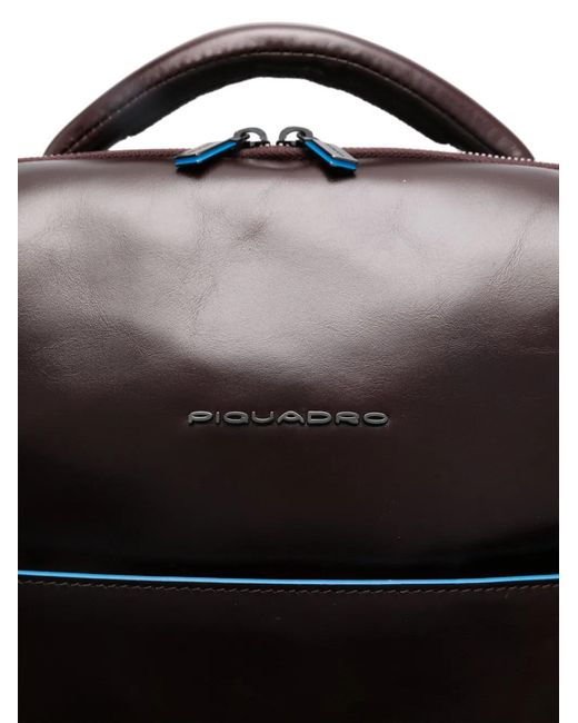 Piquadro Black Personalizable Laptop Leather Backpack for men