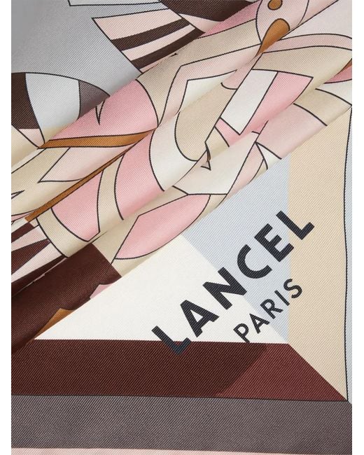 Lancel Gray Arabesque Duo-Pattern Silk Scarf
