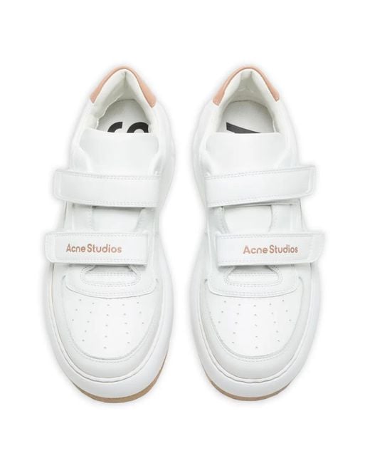 Acne White Leather Touch-Strap Sneakers
