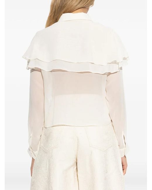 FRAME White Ruffled Long-Sleeve Shirt