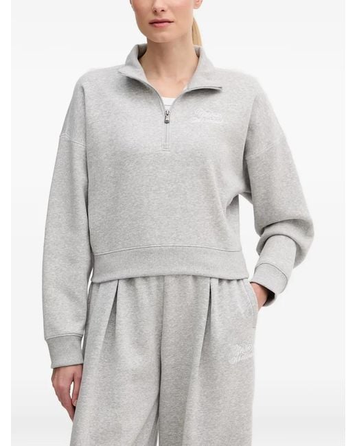 Under Armour Gray Ua Rival Script Quarter-Zip Cropped Sweater