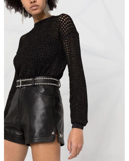 Philipp Plein Black Pin-Embellished Leather Shorts