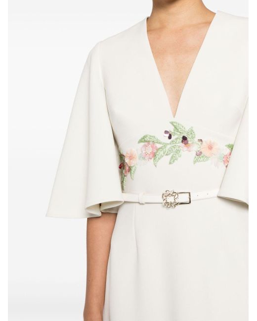 Robe mi-longue à fleurs appliquées Elie Saab en coloris White