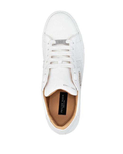 Philipp Plein White Logo-patch Panelled Leather Sneakers