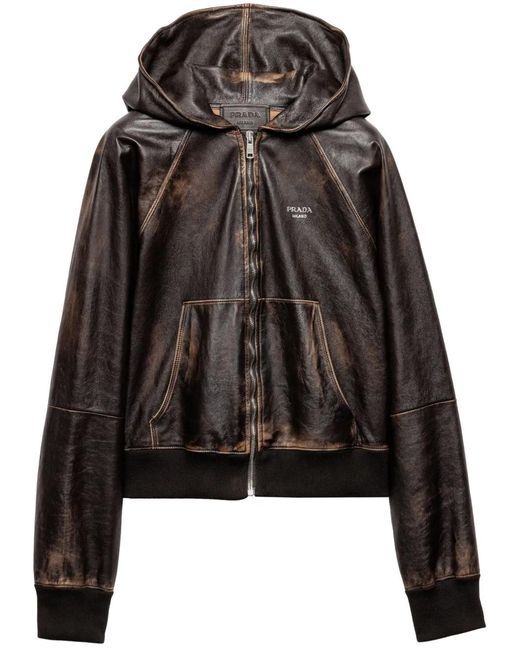 Chaqueta De Piel Con Capucha Prada de color Black