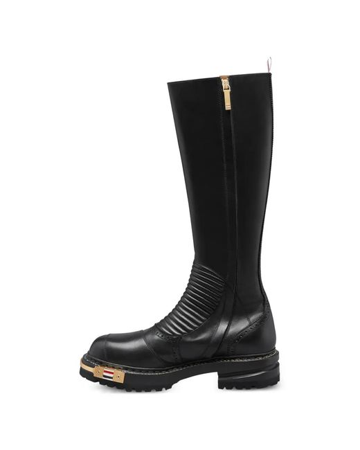 Thom Browne Black Leather Moto Knee-High Boots for men