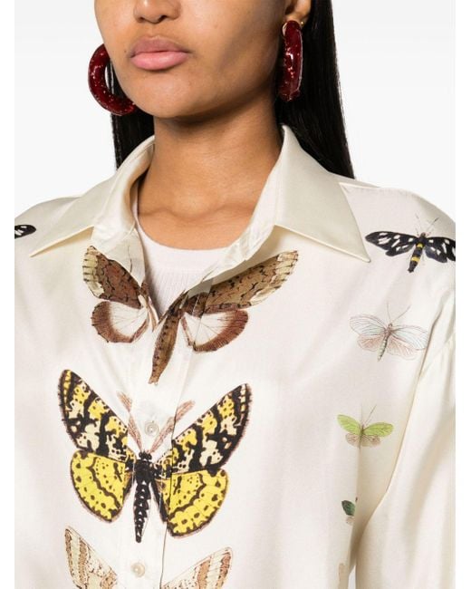 Pierre Louis Mascia White Butterfly-print Silk Shirt