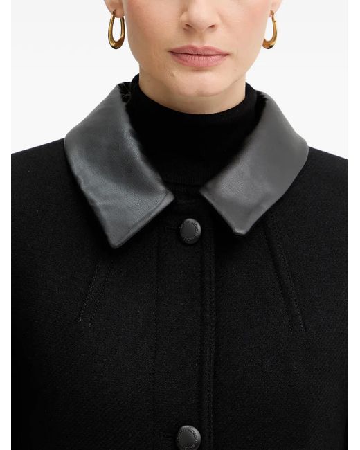 Morgan Black Leather Collar Button Coat