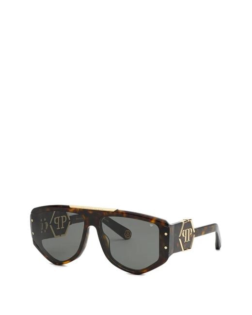Philipp Plein Gray Logo-Plaque Pilot-Frame Sunglasses for men