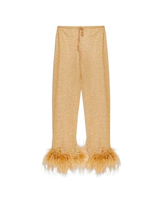 Oseree Natural Feather-Trim Trousers