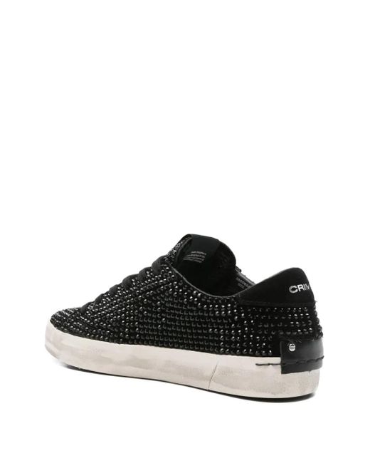 Crime London Black Distressed Crystal-Embellished Sneakers