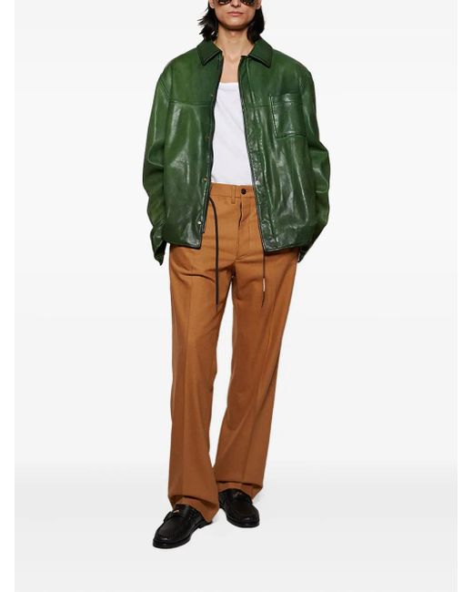 Loewe Green Smooth-Leather Shirt Jacket for men