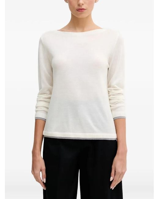 Benetton White Boat-Neck Long-Sleeve Sweater