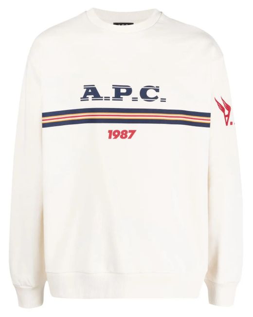A.P.C. White Adam Logo-Print Cotton Sweatshirt for men