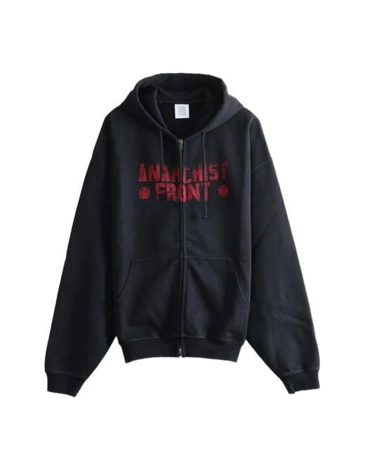 Vetements Black Slogan-Print Zip-Up Hoodie for men