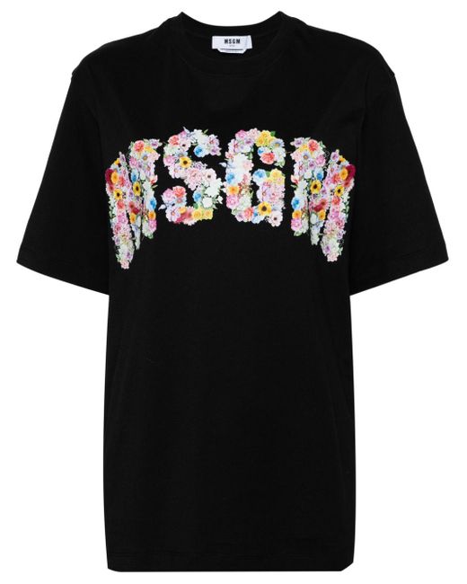 T-shirt a fiori di MSGM in Black