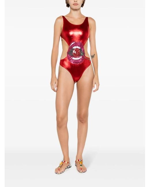 Brigitte Bardot Red Carnaval/Festival Boca Sequin-Embellished One-Piece