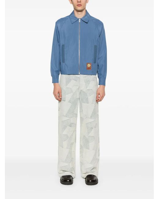 Maison Kitsuné Blue Floating Flower-Patch Bomber Jacket for men