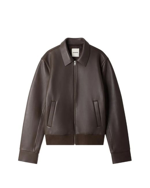 Sandro Brown Lambskin Zip-Up Jacket for men