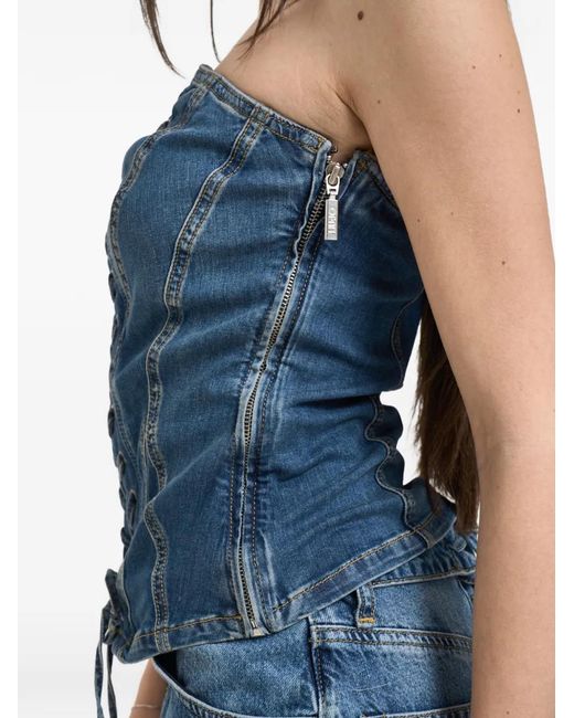 Liu Jo Blue Lace-Up Strapless Bustier Top