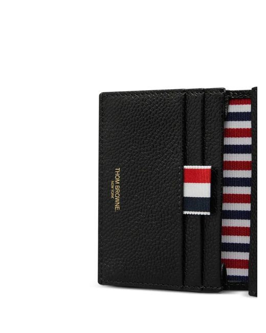 Thom Browne Black Pebble Grain Rwb Stripe Double Cardholder