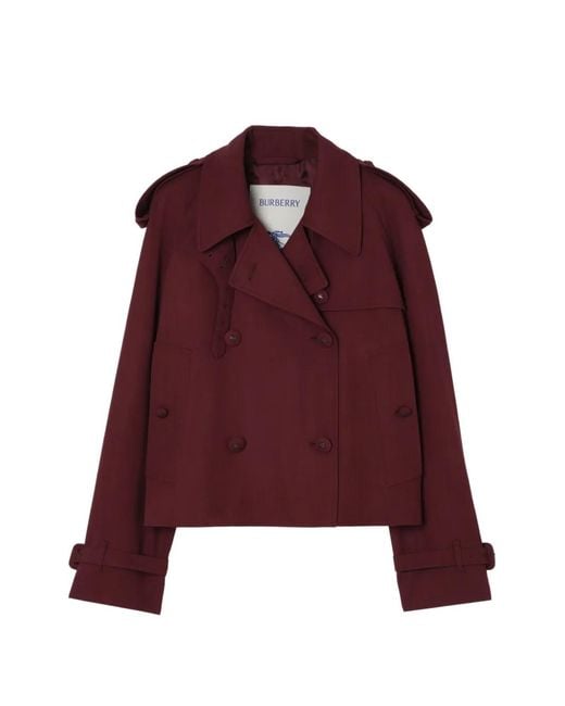Burberry Red Cropped Wool Mayfair Trench Jacket