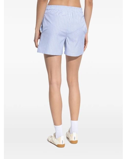 The Attico Blue Striped-pattern Elasticated Mini Shorts