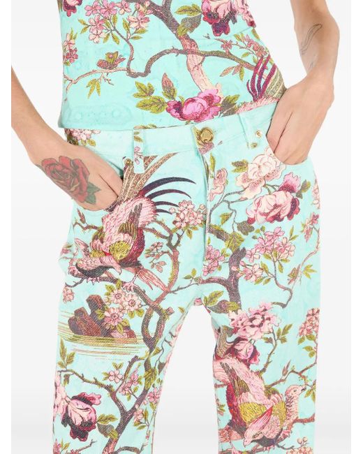 Roberto Cavalli White Bird-Print Flared Trousers