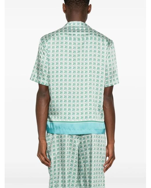 Palm Angels Blue Monogram-Print Shirt for men