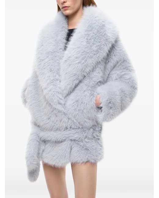 Pinko Blue Faux Fur Blouson Jacket With Belt