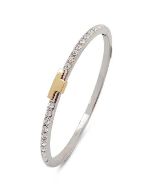 Trussardi White Crystal-Embellished Logo-Plaque Bracelet